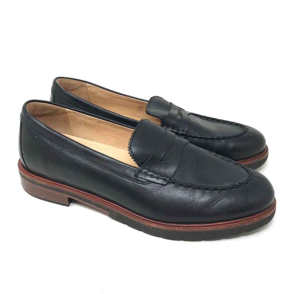 Samuel Hubbard Womens 9 Tailored Traveler Black Leather Penny Loafers